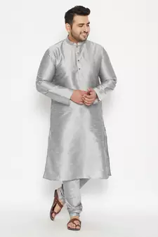 Grey Silk Blend Kurta Pyjama Set