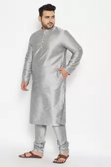 Grey Silk Blend Kurta Pyjama Set
