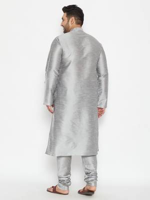 Grey Silk Blend Kurta Pyjama Set 4