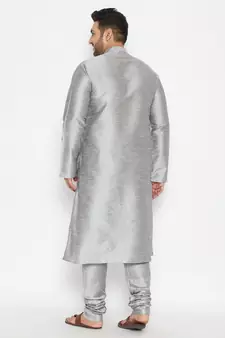 Grey Silk Blend Kurta Pyjama Set