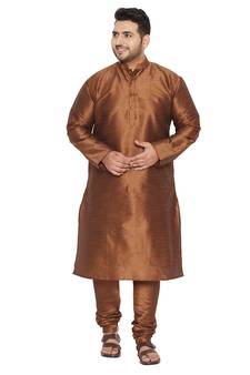 Men'S Coffee Brown Silk Blend Kurta Pyjama Set