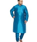 Men'S Turquoise Silk Blend Kurta Pyjama Set