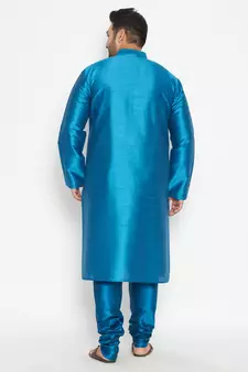 Men'S Turquoise Silk Blend Kurta Pyjama Set