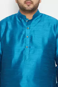Men'S Turquoise Silk Blend Kurta Pyjama Set