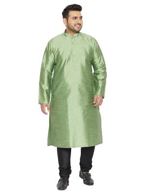 Men'S Mint Green And Black Silk Blend Kurta Pyjama Set 1