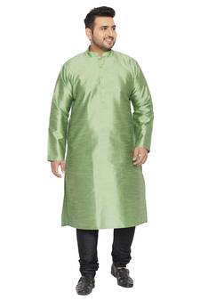 Men'S Mint Green And Black Silk Blend Kurta Pyjama Set