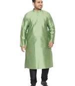 Men'S Mint Green And Black Silk Blend Kurta Pyjama Set