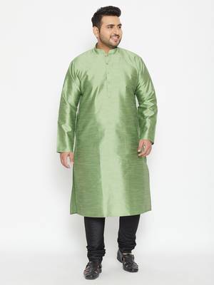 Men'S Mint Green And Black Silk Blend Kurta Pyjama Set 2