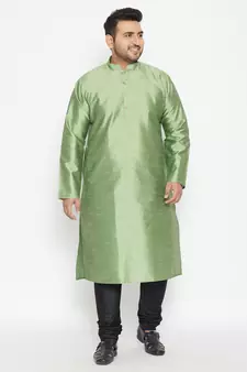 Men'S Mint Green And Black Silk Blend Kurta Pyjama Set
