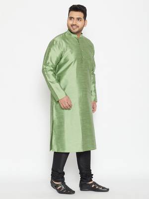 Men'S Mint Green And Black Silk Blend Kurta Pyjama Set 3