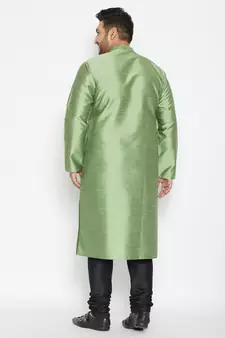 Men'S Mint Green And Black Silk Blend Kurta Pyjama Set