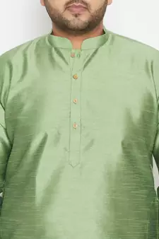 Men'S Mint Green And Black Silk Blend Kurta Pyjama Set