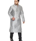 Grey And Black Silk Blend Kurta Pyjama Set