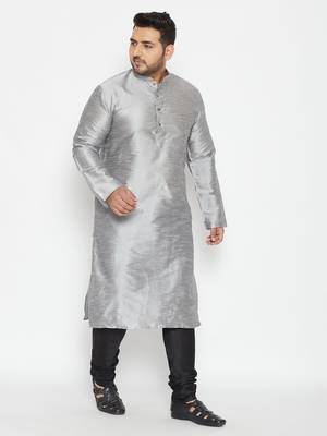 Grey And Black Silk Blend Kurta Pyjama Set 2