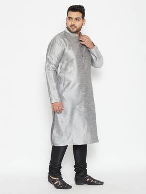 Grey And Black Silk Blend Kurta Pyjama Set 3