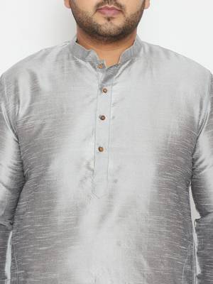 Grey And Black Silk Blend Kurta Pyjama Set 5