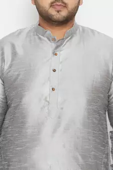 Grey And Black Silk Blend Kurta Pyjama Set