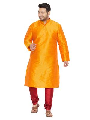 Orange And Maroon Silk Blend Kurta Pyjama Set 1