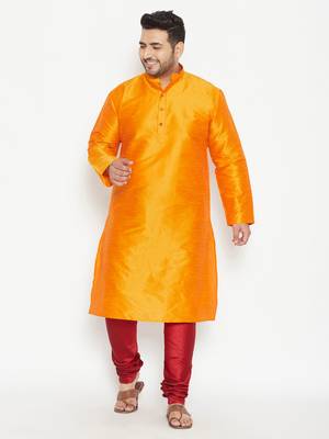 Orange And Maroon Silk Blend Kurta Pyjama Set 2