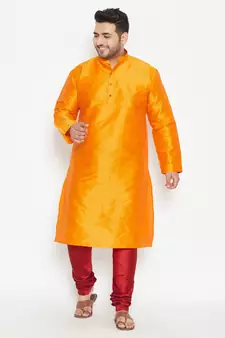 Orange And Maroon Silk Blend Kurta Pyjama Set