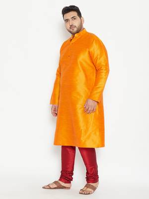 Orange And Maroon Silk Blend Kurta Pyjama Set 3