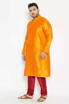 Orange And Maroon Silk Blend Kurta Pyjama Set