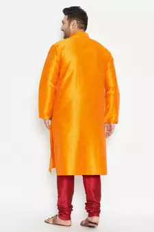 Orange And Maroon Silk Blend Kurta Pyjama Set