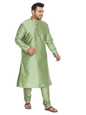 Men'S Mint Green Silk Blend Kurta Pyjama Set 1