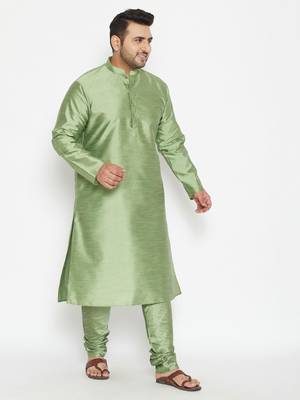 Men'S Mint Green Silk Blend Kurta Pyjama Set 2
