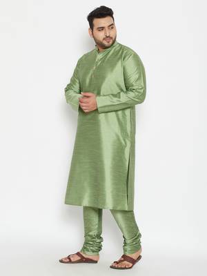 Men'S Mint Green Silk Blend Kurta Pyjama Set 3