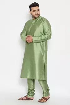 Men'S Mint Green Silk Blend Kurta Pyjama Set