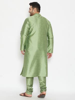 Men'S Mint Green Silk Blend Kurta Pyjama Set 4