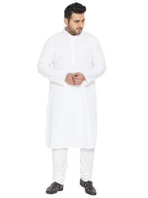 White Cotton Blend Kurta Pyjama Set 1