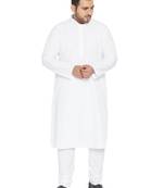 White Cotton Blend Kurta Pyjama Set