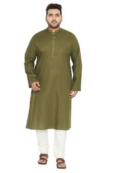 Men'S Mint Green And Cream Cotton Blend Kurta Pyjama Set