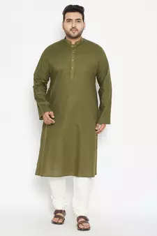 Mint Green And Cream Cotton Blend Kurta Pyjama Set