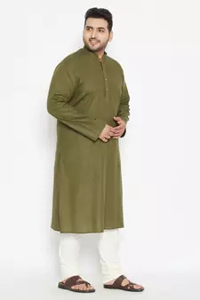 Mint Green And Cream Cotton Blend Kurta Pyjama Set