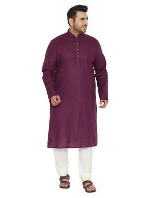 Purple And Cream Cotton Blend Kurta Pyjama Set 1