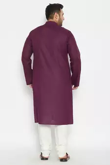 Purple And Cream Cotton Blend Kurta Pyjama Set
