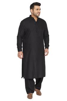 Men'S Black Cotton Blend Pathani Kurta Set