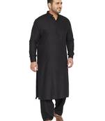 Black Cotton Blend Pathani Kurta Set