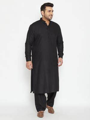 Black Cotton Blend Pathani Kurta Set 2