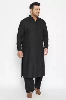 Black Cotton Blend Pathani Kurta Set