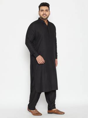 Black Cotton Blend Pathani Kurta Set 3