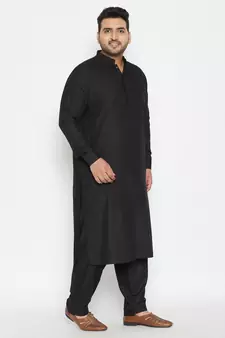 Black Cotton Blend Pathani Kurta Set