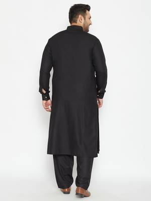Black Cotton Blend Pathani Kurta Set 4