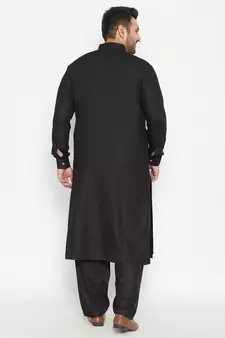 Black Cotton Blend Pathani Kurta Set