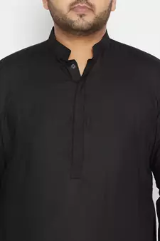 Black Cotton Blend Pathani Kurta Set
