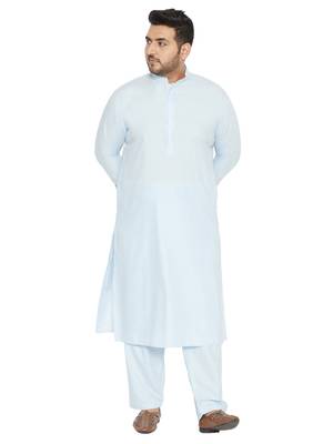 Men'S Aqua Blue Cotton Blend Pathani Kurta Set 1