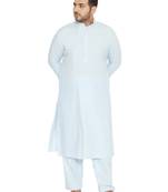 Men'S Aqua Blue Cotton Blend Pathani Kurta Set